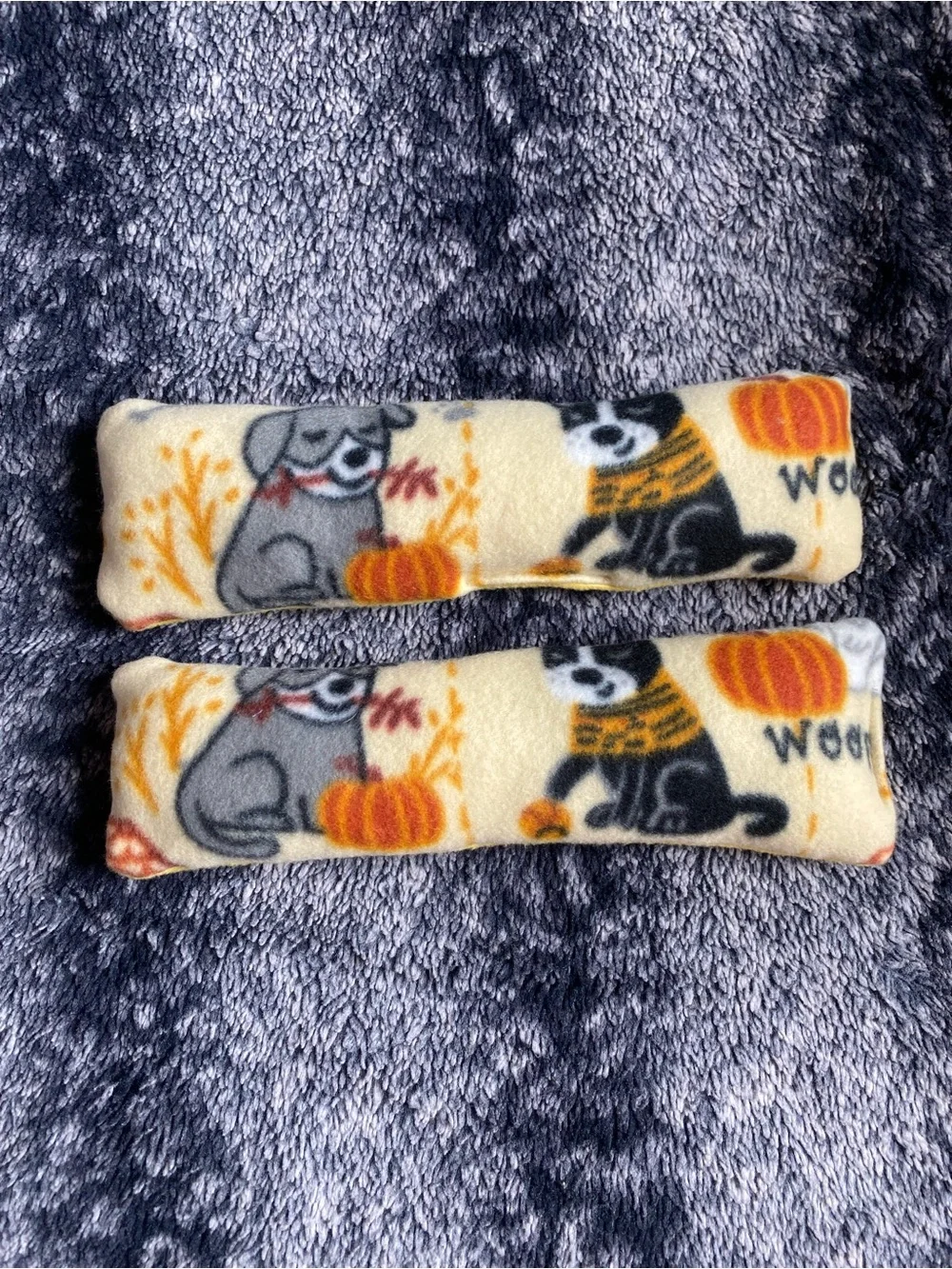 Handmade Yellow Multicolored Dog Patterned Soft Squeaker Toy Pair